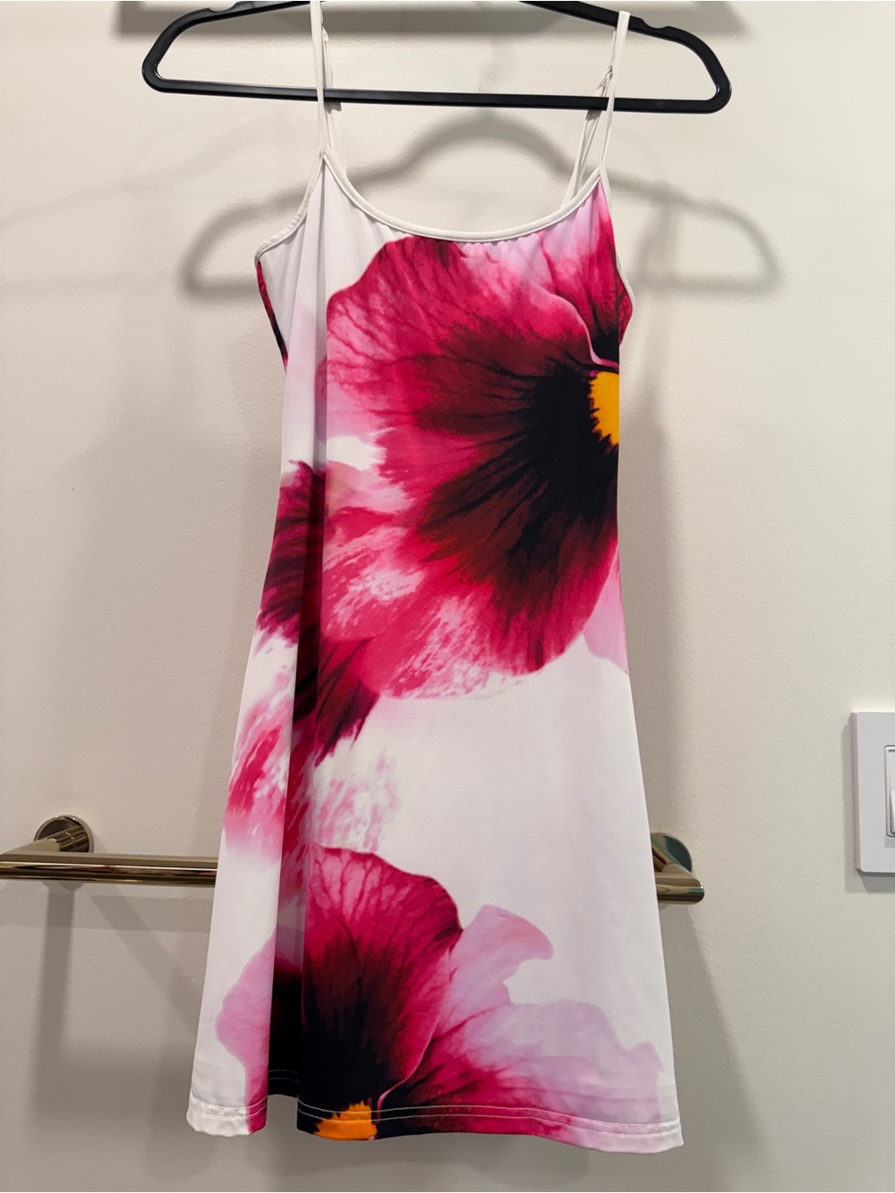 White Fox Boutique White Floral Slip Dress with Fuchsia and Yellow Accents